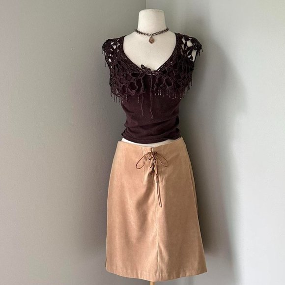 Vintage y2k Studio Y Faux Suede Lace Up Skirt - Picture 1 of 6
